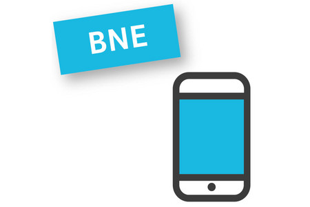 Piktogramm mit einem Smartphone, daneben der Schriftzug "BNE"