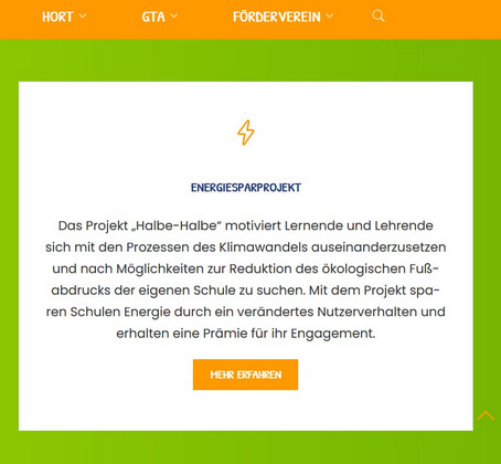 Screenshot einer Internetseite, auf der das Energiesparprojekt vorgestellt wird