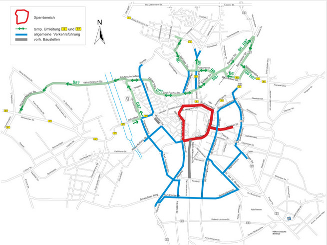 Karte mit Straßensperrungen und Umleitungen zum Lichtfest 2014