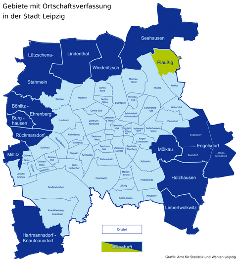 Karte der Leipziger Ortsteile und Ortschaften - Plaussig hervorgehoben