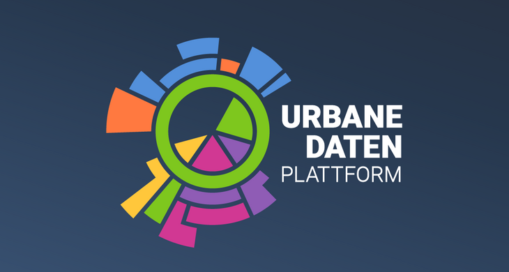 Logo Urbane Daten Plattform mit verschiedenen um einen Kreis angeordneten Farbflächen.