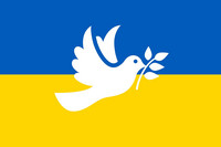 Weiße Friedenstaube auf ukrainischer Nationalfahne