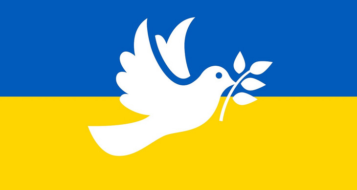 Weiße Friedenstaube auf ukrainischer Nationalfahne