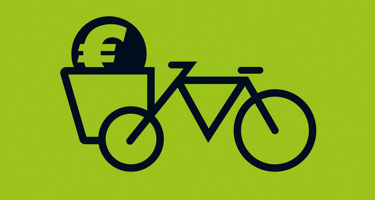 Icon eines Lastenrads mit einem Eurozeichen im Fahrradkorb
