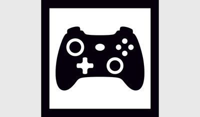 Illustration eines schwarzen Controllers mit weißen Tasten auf weißen Hintergrund mit schwarzen Rahmen.