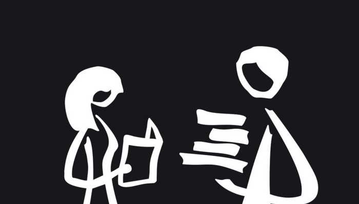 Logo der Bücherplauschrunde. Zwei Strichmännchen halten Bücher in der Hand.