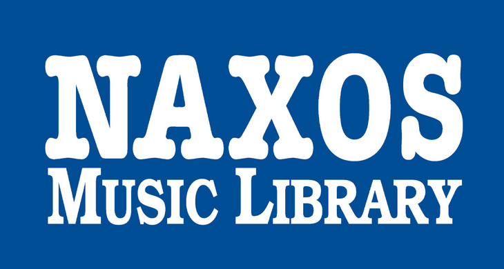 Weisse Schrift Naxos Music Library auf blauem Hintergrund
