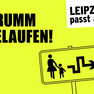 Grafik mit eiem Piktogramm einer Frau mit Kind neben einem Verkehrsschild. Schrift: Krumm gelaufen