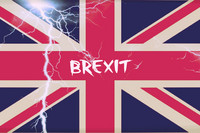 Britische Flagge mit Riss und Aufschrift Brexit