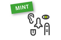 Piktrogramm mit Ohr, Nase, Auge, Zunge und Finger, daneben der Schriftzug "MINT