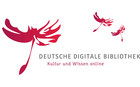 Logo Deutsche Digitale Bibliothek Kultur und Wissen online, Schrift und Grafik rot auf weiss