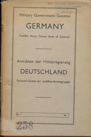Titelseite der Military Gervernment Gazette Germany