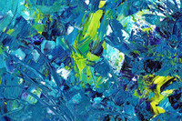 Zu sehen ist eine abstrakte Malerei in verschiedenen blauen und grünen Acrylfarben