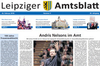 Titelseite des Leipziger Amtsblattes vom 24. Februar 2018 zeigt den neuen Kapellmeister des Gewandhausorchesters Andris Nelsons dirigierend im Konzertsaal