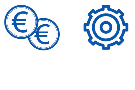 Icons mit zwei Euromünzen und einem Zahnrad