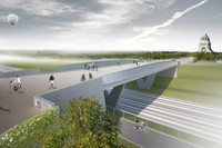 Visualisierung einer Fußgänger und Radfahrerbrücke die in der Ferne zum Völkerschlachtdenkmal führt.
