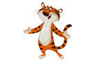 Zeichnung des Tigers Tibo, lachend mit geöffneten Armen