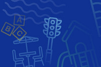 Schmuckgrafik mit verschiedenen Symbolen für einen Baum, Sportplatz, Spielplatz, Ampel, Fahrrad, Sitzmöglichkeit