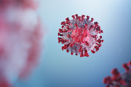 Eine 3D-Illustration Coronavirus vor hellblauem Hintergrund