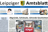 Die Titelseite des Leipziger Amtsblattes vom 26. Oktober 2019 zeigt Szenenfotos von Filmen, die auf dem DOK Festival laufen