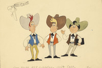 Zeichnung der Digedags-Figuren als Cowboys mit Cowboyhüten und Revolver