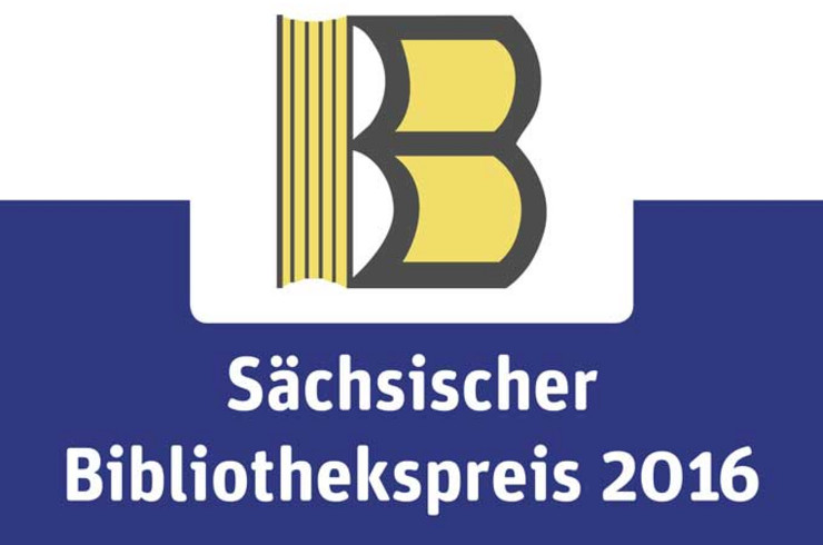 Das Logo der Leipziger Städtischen Bibliotheken mit Unterschrift Sächsischer Bibliothekspreis