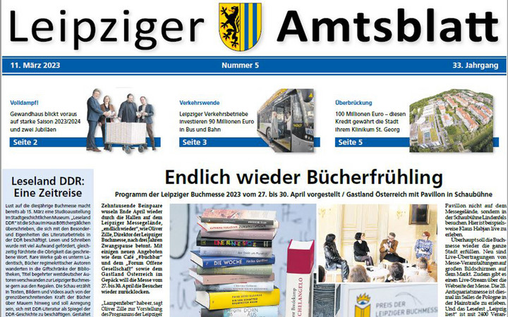 Leipziger Amtsblatt Nr. 05/2023 Titelbild (Ausriss)