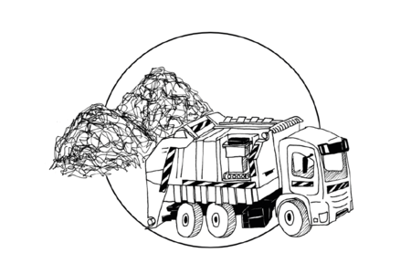 Grafik, die einen Lastwagen mit Muell zeigt