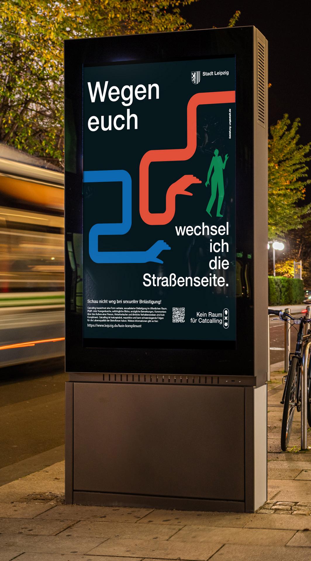 Plakat im öffentlichen Raum zum Thema sexuelle Belästigung